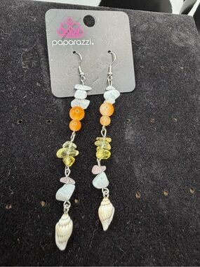 Paparazzi Light Blue & Orange stones, Yellow and White Shell Drop Earrings